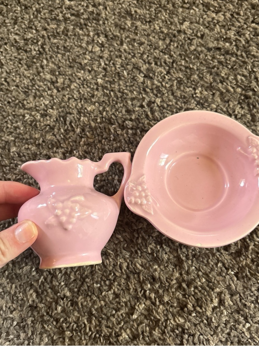 Pink Ceramic Creamer and Bowl Set
